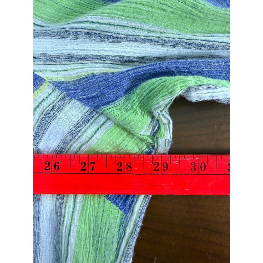 CJ Banks Shirt Women's 3X Blue Green Gauze Striped Roll Tab Sleeve Tunic - Picture 7 of 7